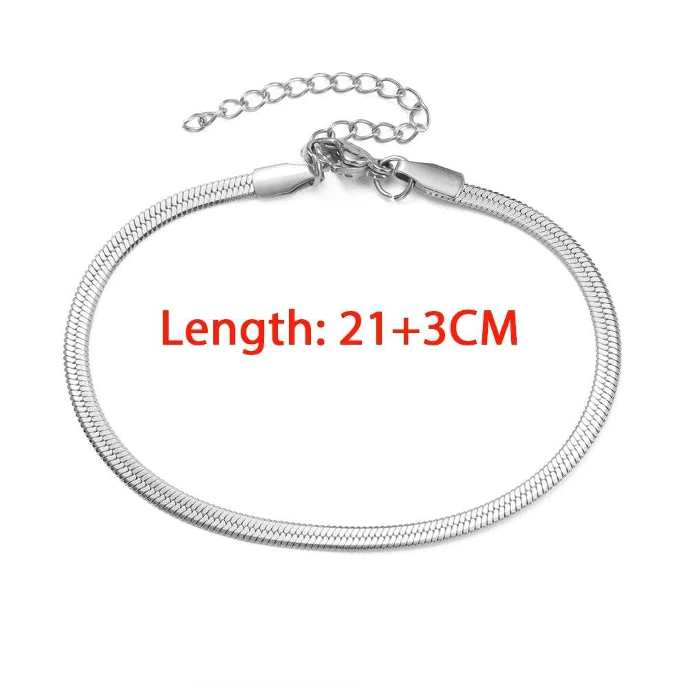Snake Chain Anklet 3MM Stainless Steel Adjustable Chain Anklet Gifts for Women Girls Beach Jewelry Accessories Wholesale