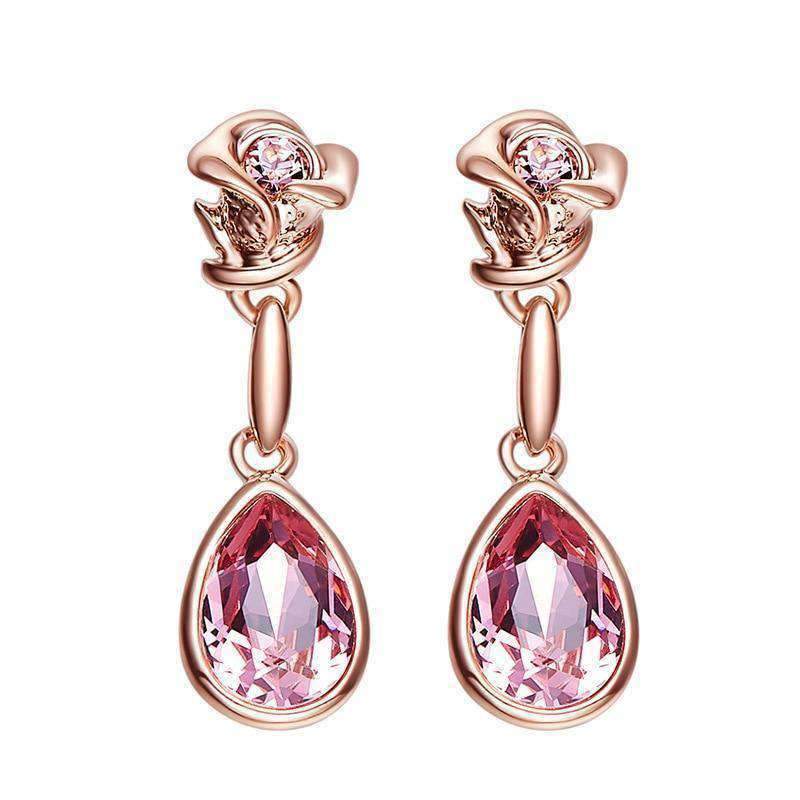 Rose Gold Stud Earrings with Elements Crystal Rose Necklace