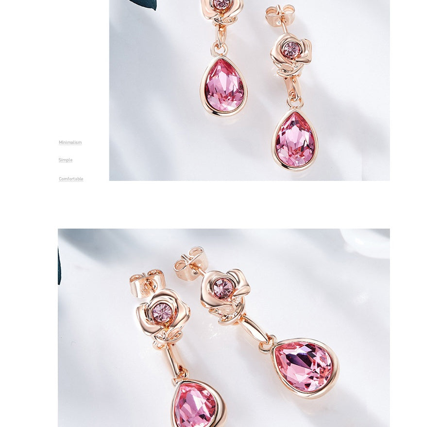 Rose Gold Stud Earrings with Elements Crystal Rose Necklace