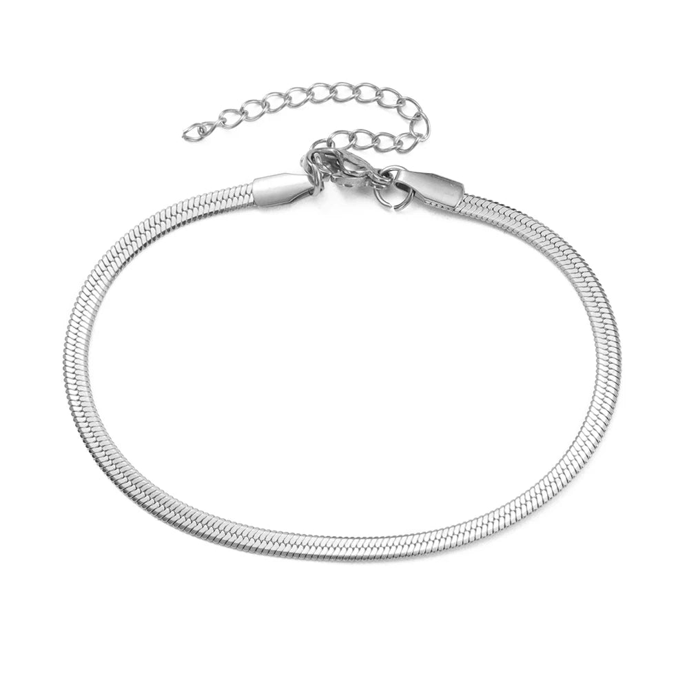 Snake Chain Anklet 3MM Stainless Steel Adjustable Chain Anklet Gifts for Women Girls Beach Jewelry Accessories Wholesale