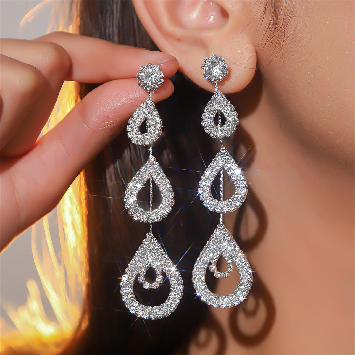 Fashion Rhinestone Long Earrings for Women