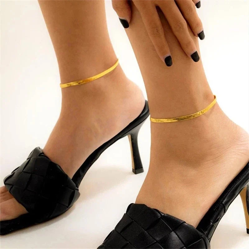 Snake Chain Anklet 3MM Stainless Steel Adjustable Chain Anklet Gifts for Women Girls Beach Jewelry Accessories Wholesale