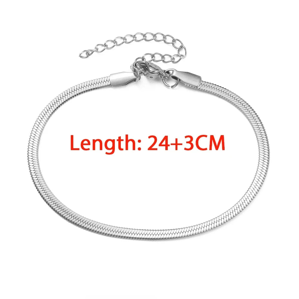 Snake Chain Anklet 3MM Stainless Steel Adjustable Chain Anklet Gifts for Women Girls Beach Jewelry Accessories Wholesale