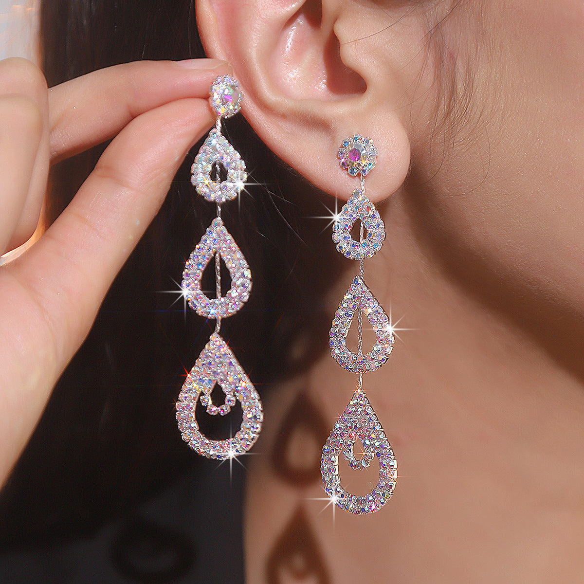 Fashion Rhinestone Long Earrings for Women