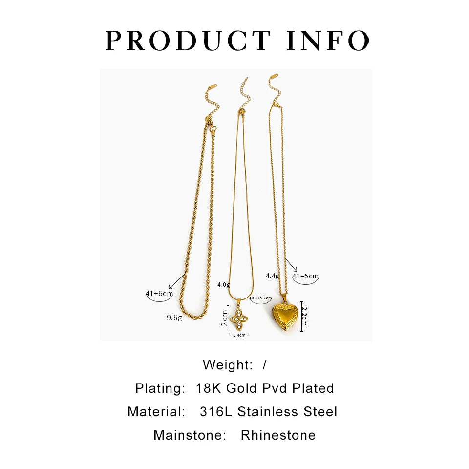 Trendy Solid Gold Color Rhinestone Cross Heart Pendant Necklace Fried Dough Twists Chain Stainless Steel Women Jewelry