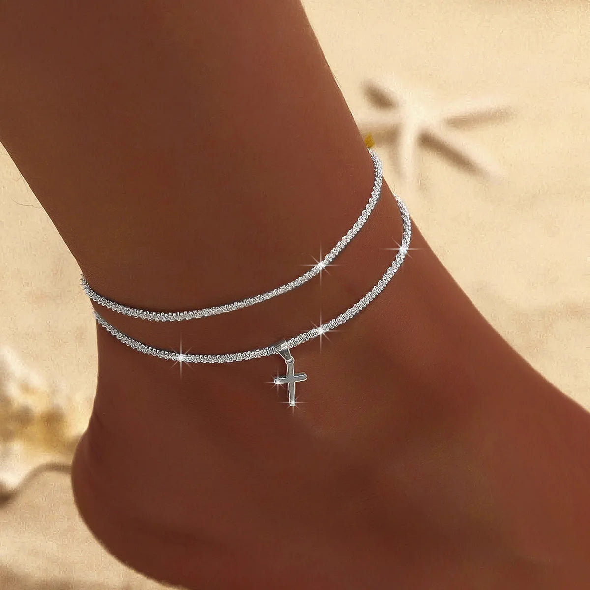 Shiny Sparkling Simple Anklet for Women Gold Silver Color Elegant Jewelry Female Beach Ankle Bracelet on Foot Party Gift
