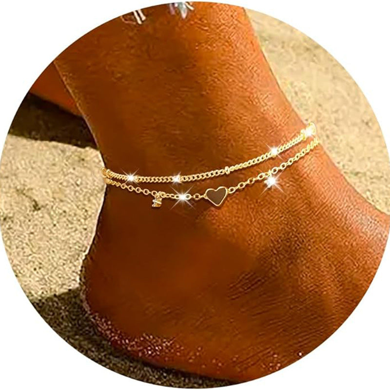 Tobillera de circonita en forma de corazón de moda para mujer, impermeable, sencilla, con forma de corazón