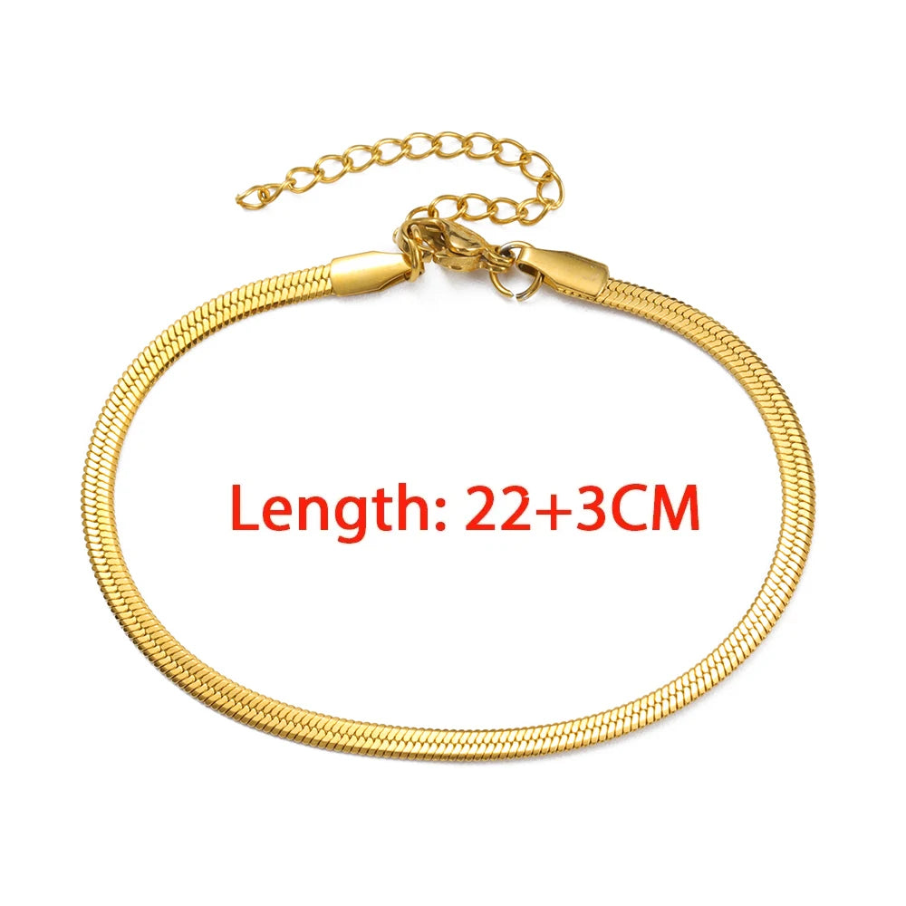 Snake Chain Anklet 3MM Stainless Steel Adjustable Chain Anklet Gifts for Women Girls Beach Jewelry Accessories Wholesale