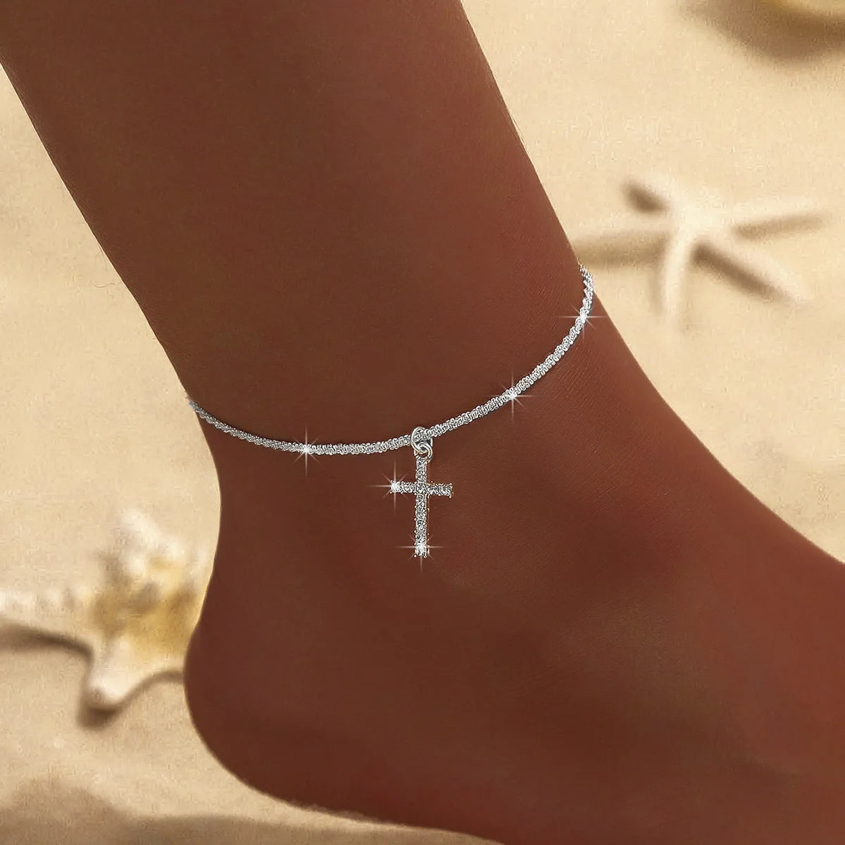 Shiny Sparkling Simple Anklet for Women Gold Silver Color Elegant Jewelry Female Beach Ankle Bracelet on Foot Party Gift