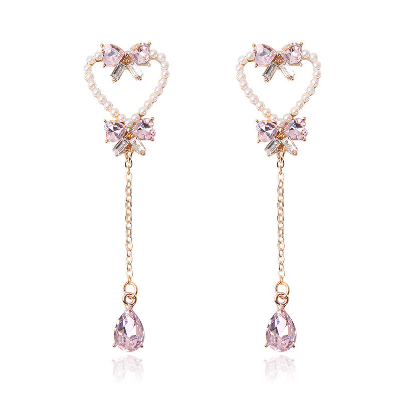 Pendientes de borlas de mariposa con forma de corazón de perla y aguja de plata