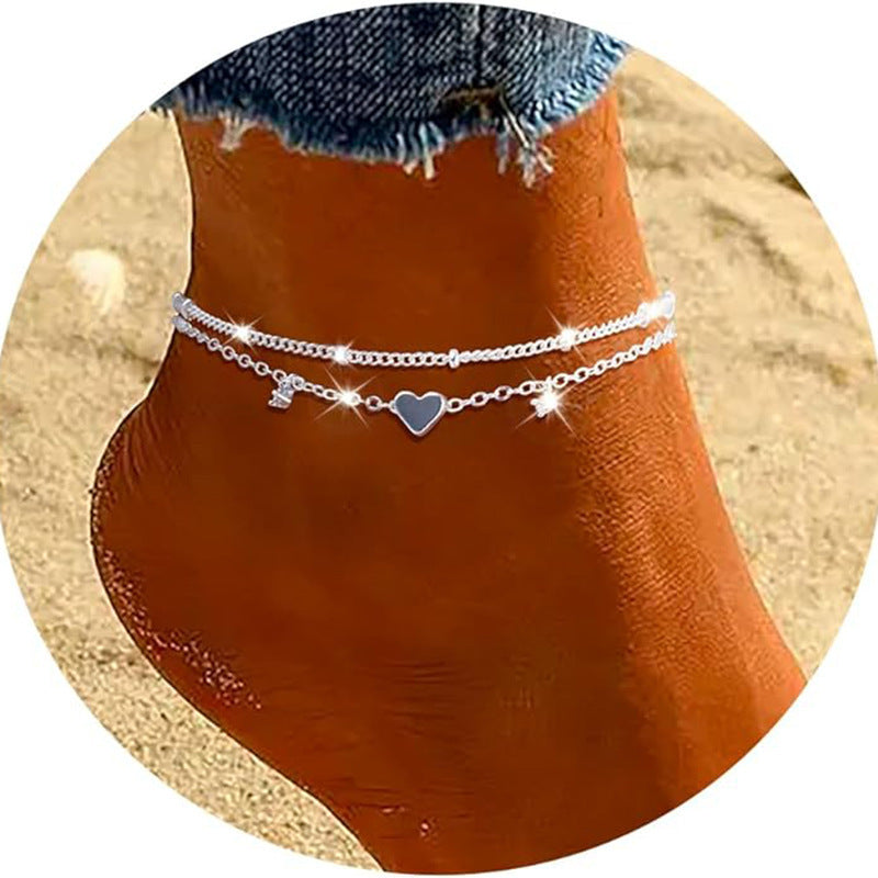 Tobillera de circonita en forma de corazón de moda para mujer, impermeable, sencilla, con forma de corazón