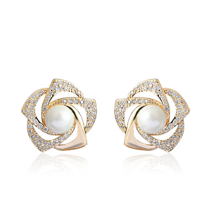 Pendientes de perla rosa con diamantes para mujer New Niche