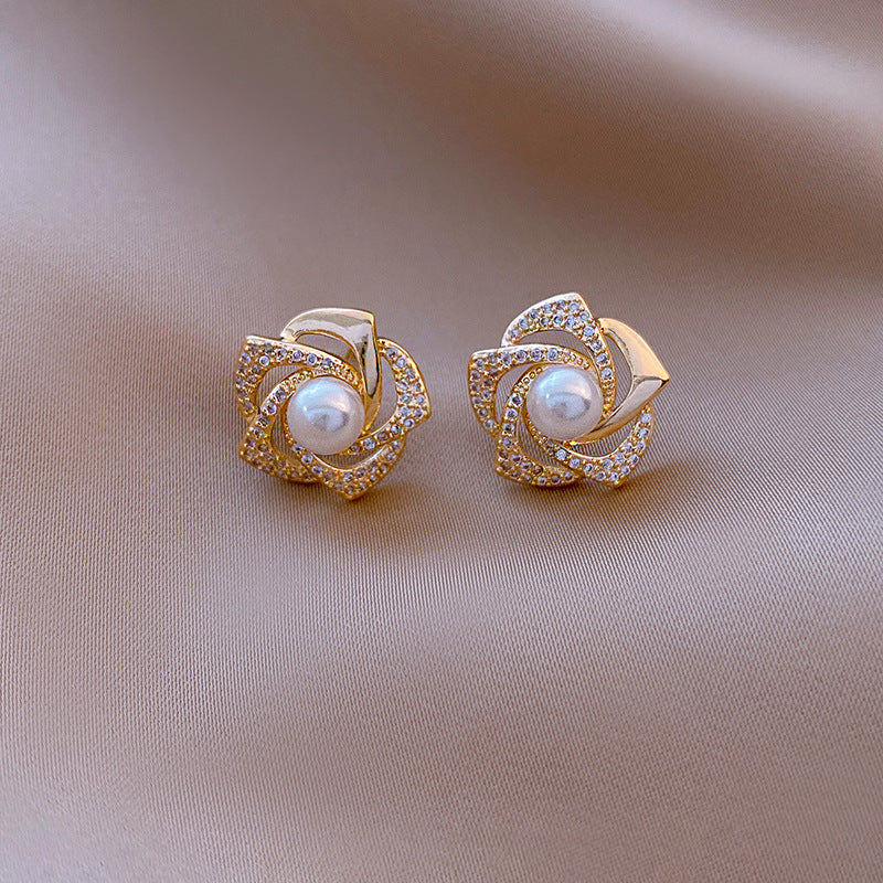 Pendientes de perla rosa con diamantes para mujer New Niche