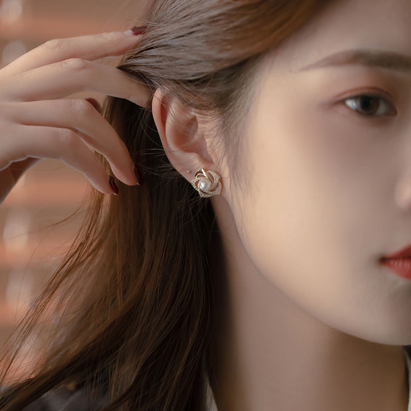 Pendientes de perla rosa con diamantes para mujer New Niche