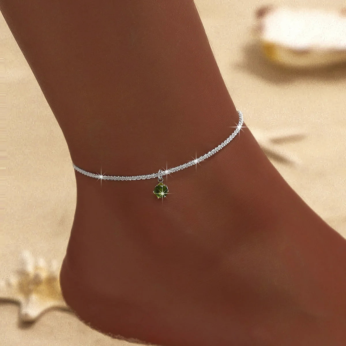 Shiny Sparkling Simple Anklet for Women Gold Silver Color Elegant Jewelry Female Beach Ankle Bracelet on Foot Party Gift