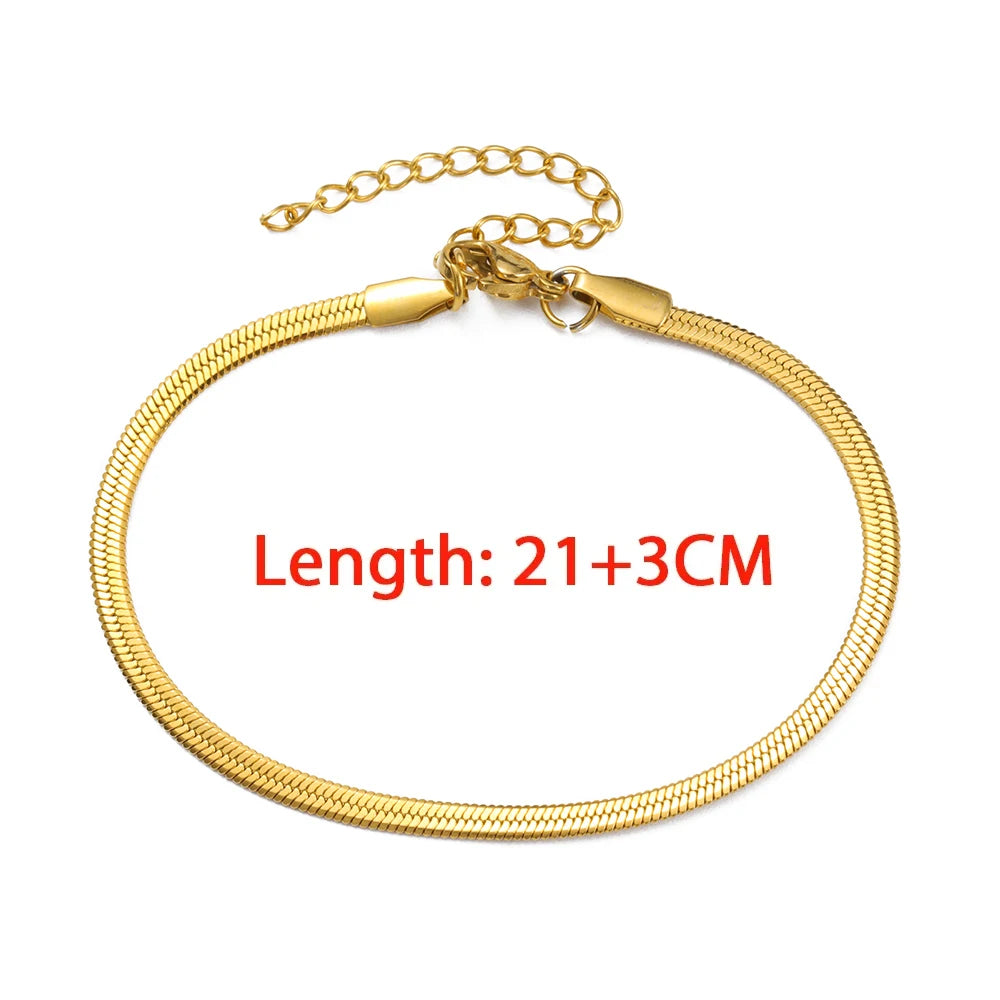 Snake Chain Anklet 3MM Stainless Steel Adjustable Chain Anklet Gifts for Women Girls Beach Jewelry Accessories Wholesale