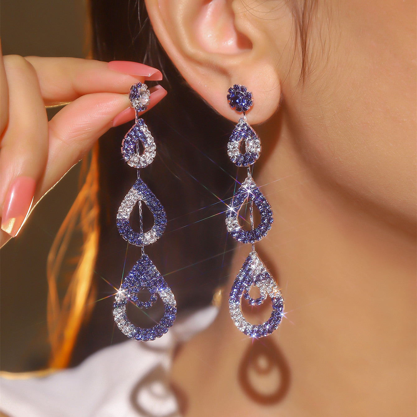 Fashion Rhinestone Long Earrings for Women