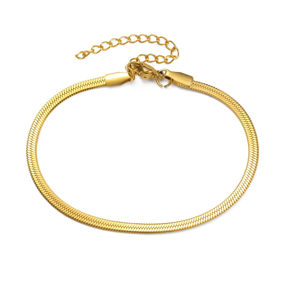 Snake Chain Anklet 3MM Stainless Steel Adjustable Chain Anklet Gifts for Women Girls Beach Jewelry Accessories Wholesale