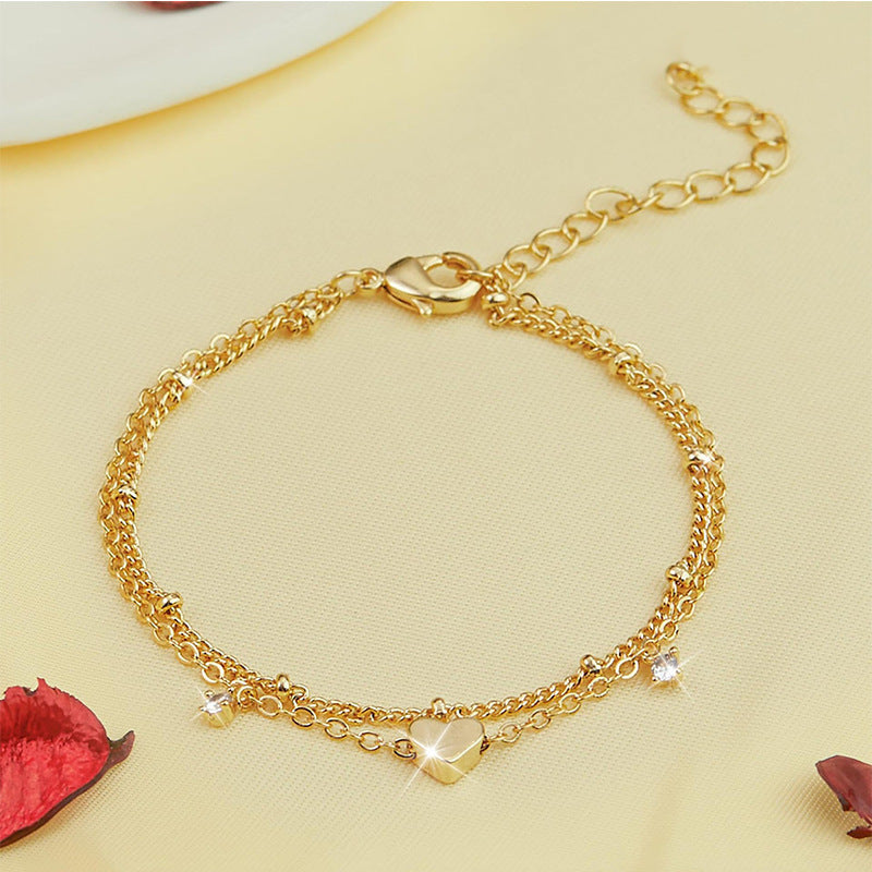 Tobillera de circonita en forma de corazón de moda para mujer, impermeable, sencilla, con forma de corazón