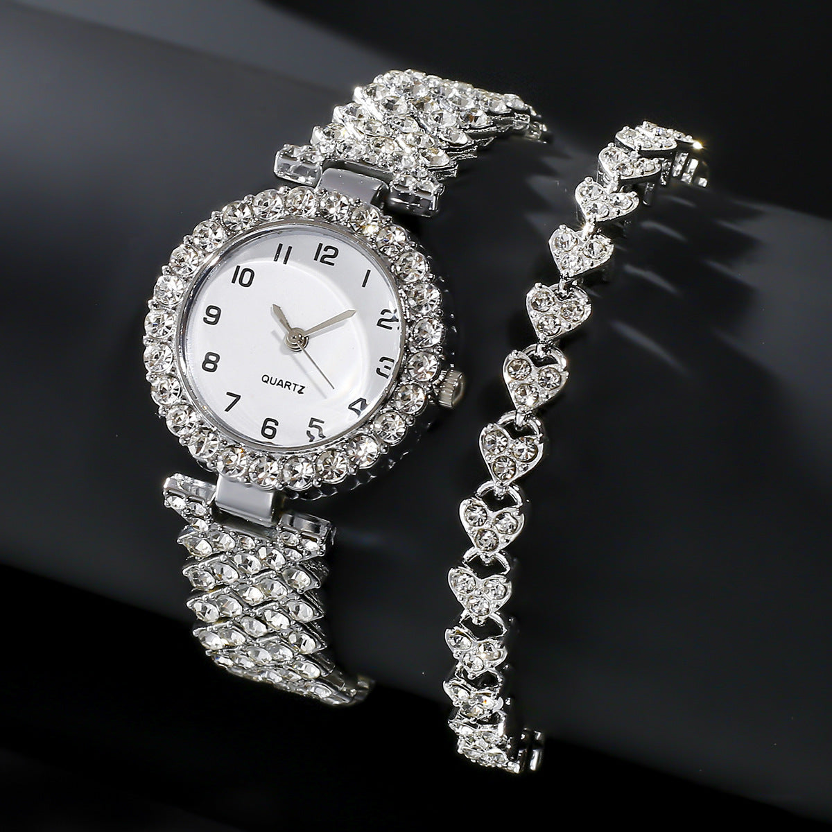 Luxury Women’s Watch & Bracelet Set – Elegant Silver Strap Quartz Wristwatch with Matching Alloy Bracelet | Perfect Gift Set