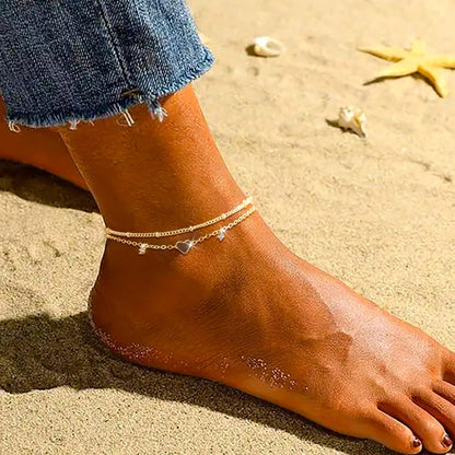 Tobillera de circonita en forma de corazón de moda para mujer, impermeable, sencilla, con forma de corazón