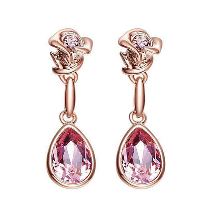 Rose Gold Stud Earrings with Elements Crystal Rose Necklace