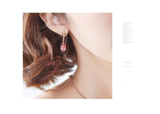 Rose Gold Stud Earrings with Elements Crystal Rose Necklace