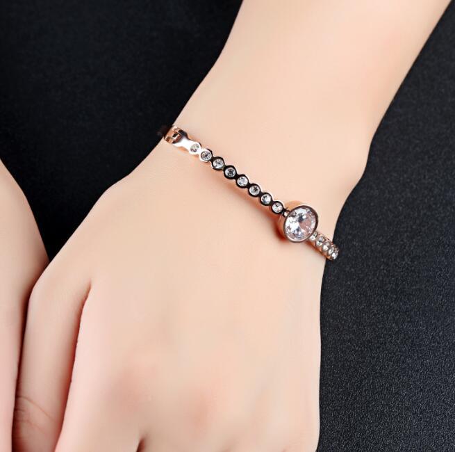 Pulsera de dijes simples para mujer, color oro rosa con circonitas cúbicas AAA, pulseras de cristal talladas, joyería de moda