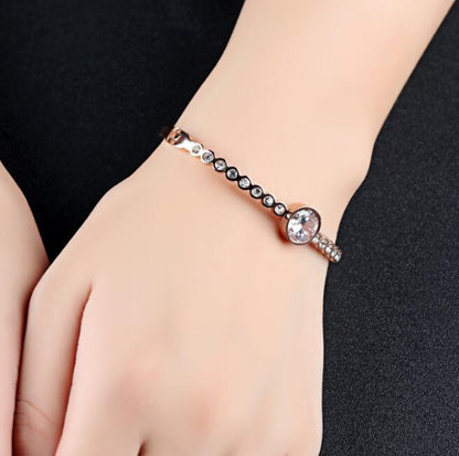 Pulsera de dijes simples para mujer, color oro rosa con circonitas cúbicas AAA, pulseras de cristal talladas, joyería de moda