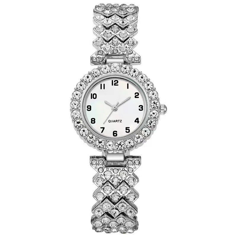 Luxury Women’s Watch & Bracelet Set – Elegant Silver Strap Quartz Wristwatch with Matching Alloy Bracelet | Perfect Gift Set