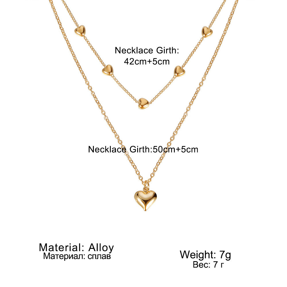Double-Layer Heart Pendant Fine Chain Necklace for Women Multilayer Gold Color Metal Necklaces Fashion Jewelry Accessories