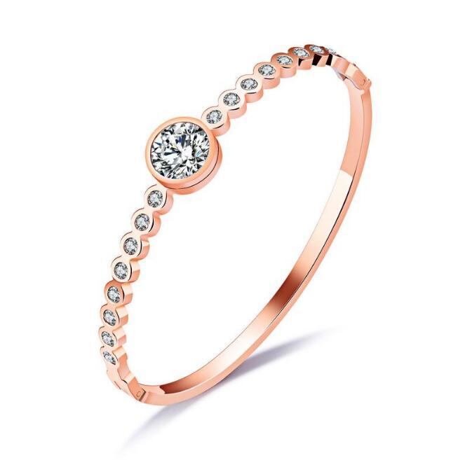 Pulsera de dijes simples para mujer, color oro rosa con circonitas cúbicas AAA, pulseras de cristal talladas, joyería de moda