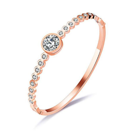 Pulsera de dijes simples para mujer, color oro rosa con circonitas cúbicas AAA, pulseras de cristal talladas, joyería de moda