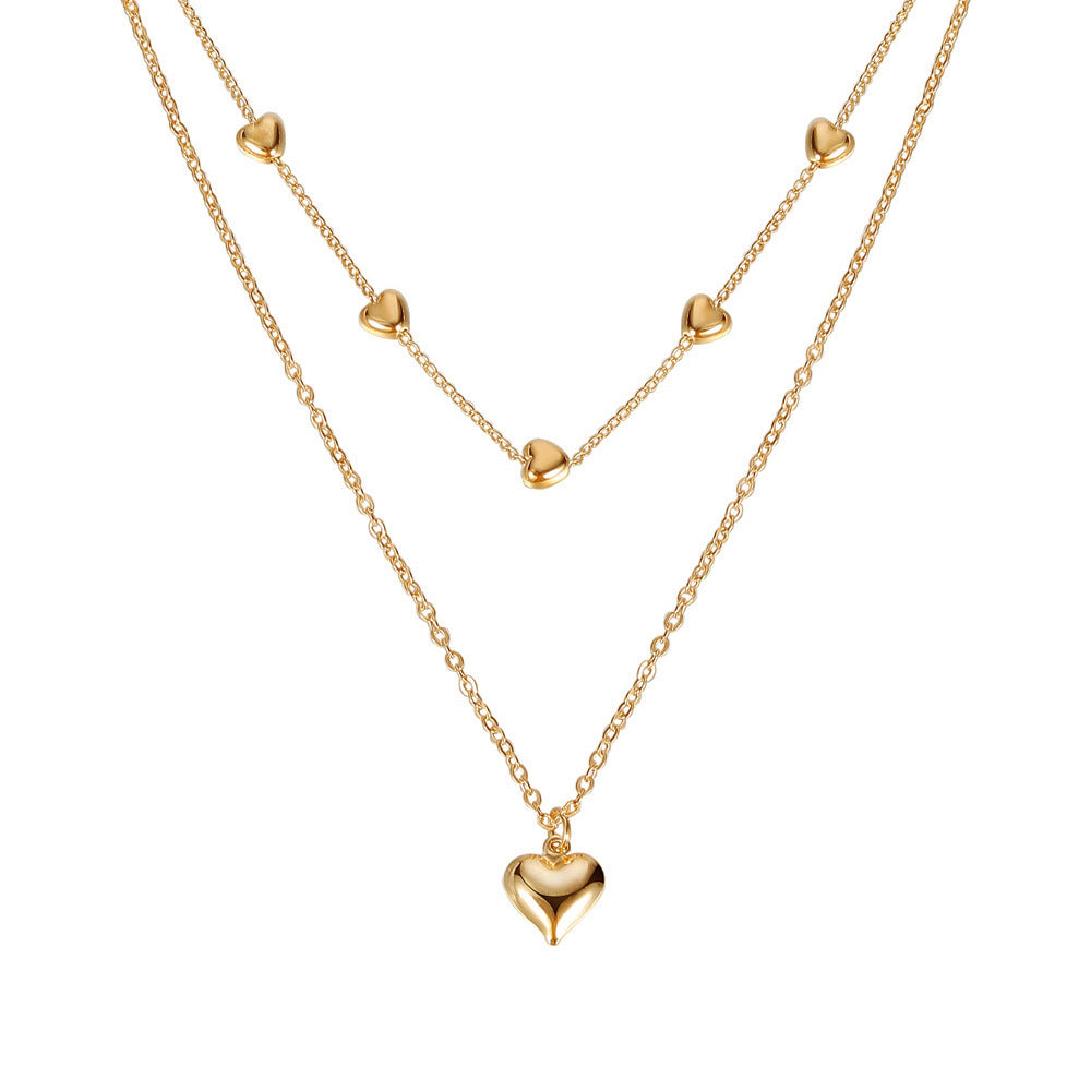 Double-Layer Heart Pendant Fine Chain Necklace for Women Multilayer Gold Color Metal Necklaces Fashion Jewelry Accessories