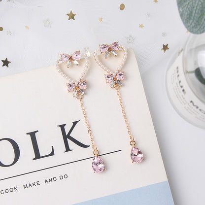 Pendientes de borlas de mariposa con forma de corazón de perla y aguja de plata