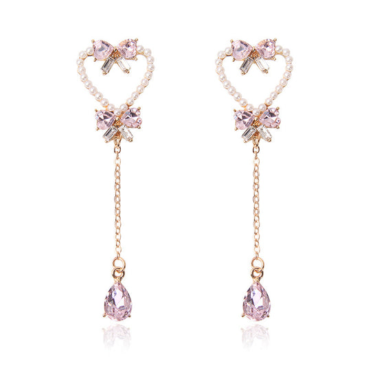 Pendientes de borlas de mariposa con forma de corazón de perla y aguja de plata