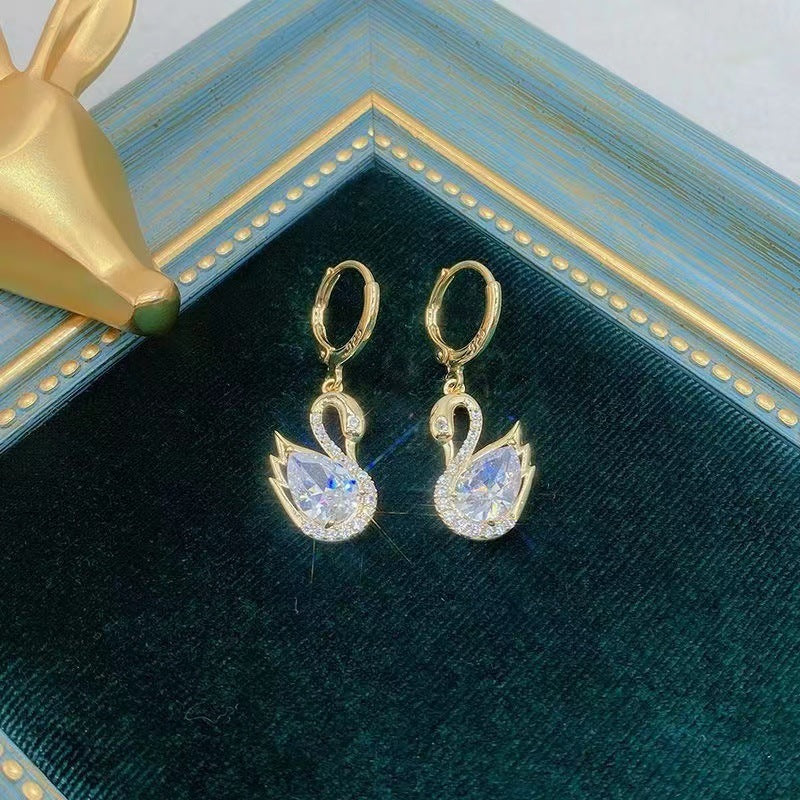 Pendientes de cisne con diamantes de imitación