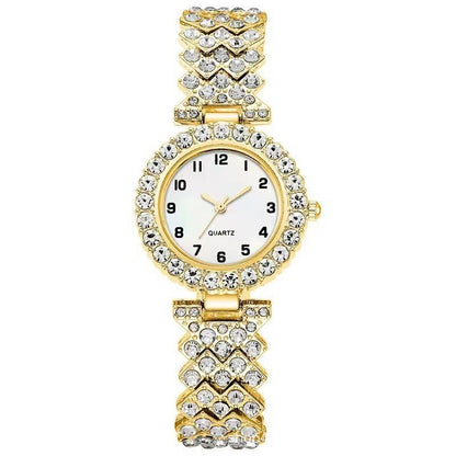 Conjunto de reloj y pulsera de lujo para mujer: elegante reloj de cuarzo con correa plateada y pulsera de aleación a juego | Regalo perfecto