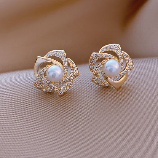 Pendientes de perla rosa con diamantes para mujer New Niche