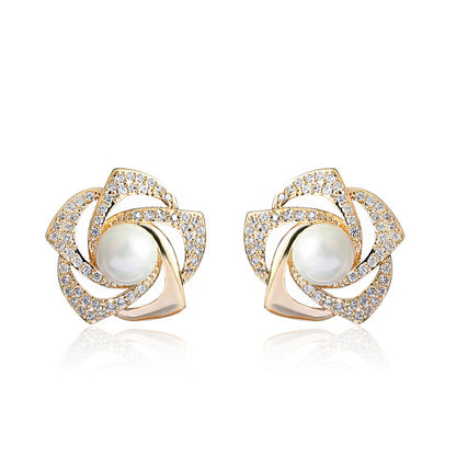 Pendientes de perla rosa con diamantes para mujer New Niche