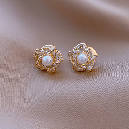 Pendientes de perla rosa con diamantes para mujer New Niche