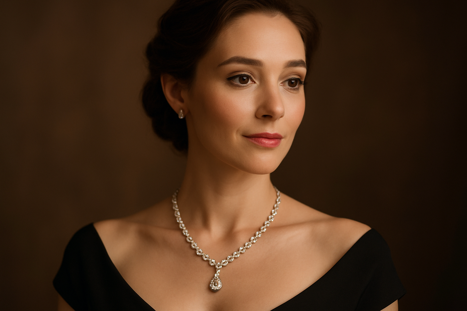A lady wearing necklace