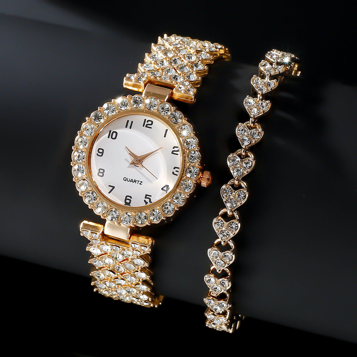 Luxury Women’s Watch & Bracelet Set – Elegant Silver Strap Quartz Wristwatch with Matching Alloy Bracelet | Perfect Gift Set