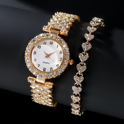 Conjunto de reloj y pulsera de lujo para mujer: elegante reloj de cuarzo con correa plateada y pulsera de aleación a juego | Regalo perfecto