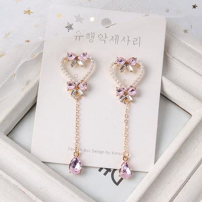 Pendientes de borlas de mariposa con forma de corazón de perla y aguja de plata